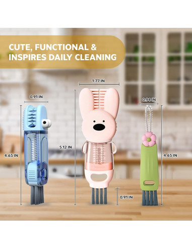 Cepillo de Limpieza 3 en 1 FOLISSE para Tapas y Botellas Azul