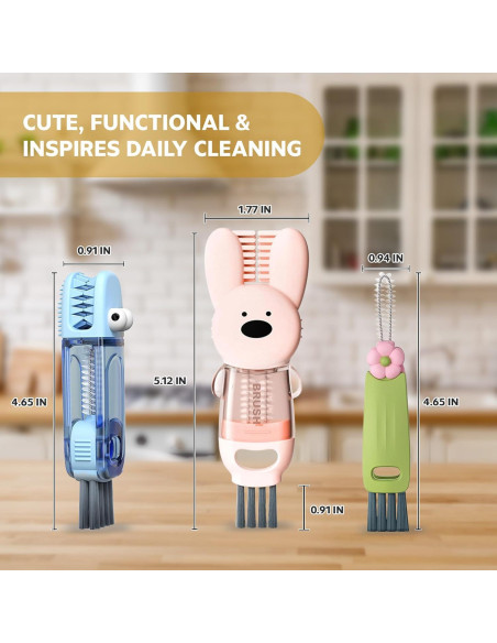 Cepillo de Limpieza 3 en 1 FOLISSE para Tapas y Botellas Azul