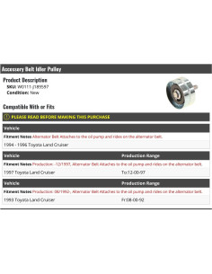 Polea Tensora de Correa de Accesorios Toyota Land Cruiser 1993-1997 2