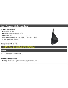 Cubierta Faro Antiniebla Derecho Toyota Prius Prime 2017-2022 2