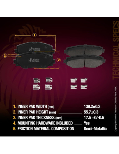 Pastillas de Freno Semimetálicas Metrix para Toyota Corolla