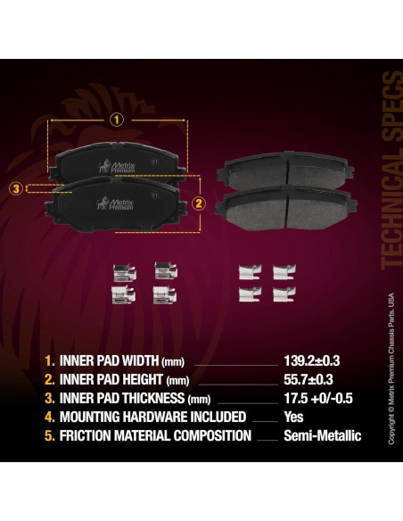 Pastillas de Freno Semimetálicas Metrix para Toyota Corolla