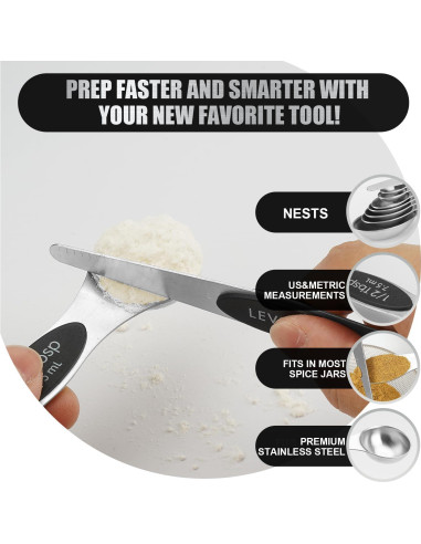 Juego de Cucharas Medidoras Magnéticas SHIKORI Acero Inoxidable