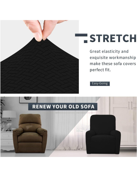 Funda de Sofá Reclinable Easy-Going Negra 4 Piezas Lavable