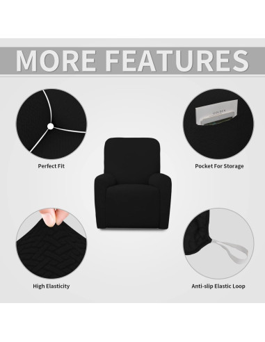 Funda de Sofá Reclinable Easy-Going Negra 4 Piezas Lavable