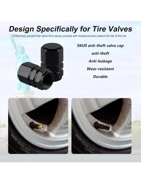 Tapas de Válvula de Neumático Aluminio Alpmosn 4 Piezas Negras