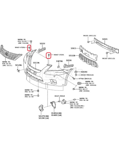 20 Clips de Retención Rexka para Toyota Lexus 90467-07201
