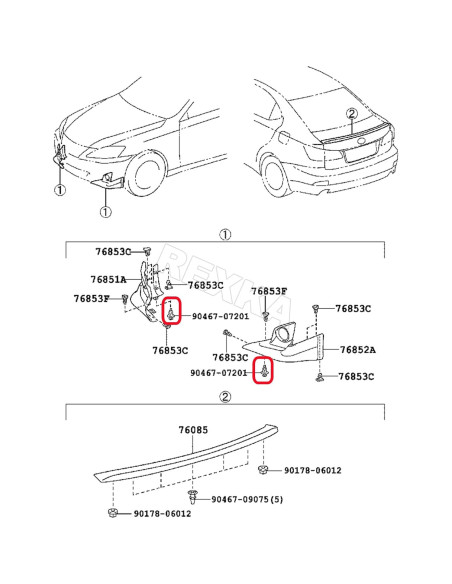 20 Clips de Retención Rexka para Toyota Lexus 90467-07201