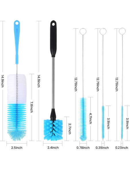 Juego de 5 cepillos limpiadores TooLe para botellas y popotes