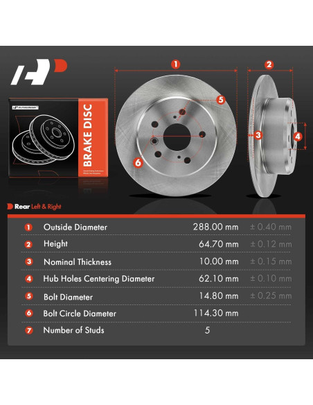 Discos de Freno Sólidos A-Premium 288mm para Toyota/Lexus