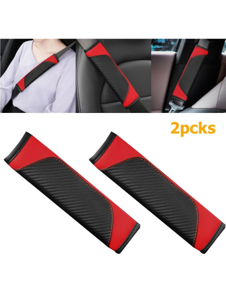 Funda de Cinturón de Seguridad Osilly 2PCS Rojo Fibra Carbono