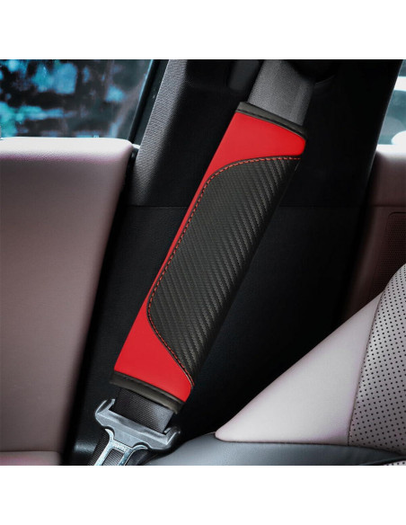 Funda de Cinturón de Seguridad Osilly 2PCS Rojo Fibra Carbono