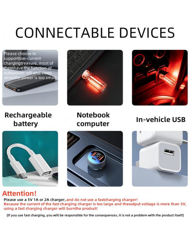 Lámpara LED USB para Coche Suxuangou Luz Amarilla