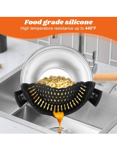 Colador de Silicona Ajustable Loyanger con Raspador Negro 2