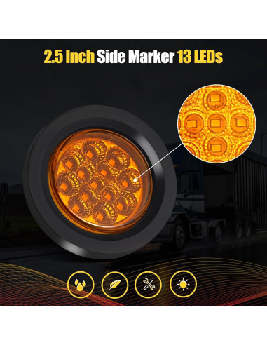 8 Luces LED Ámbar 2.5" PVerandio para Remolque 12V