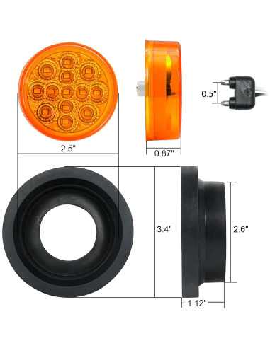 8 Luces LED Ámbar 2.5" PVerandio para Remolque 12V