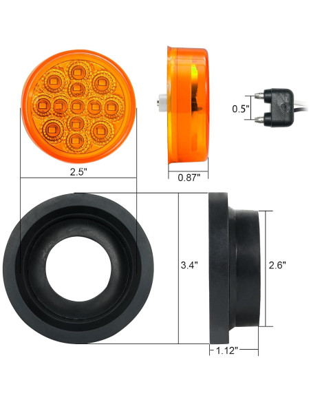 8 Luces LED Ámbar 2.5" PVerandio para Remolque 12V