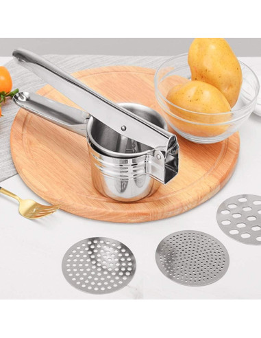 Prensador de Papas ZKKEIIE de Acero Inoxidable 425g con 3 Discos