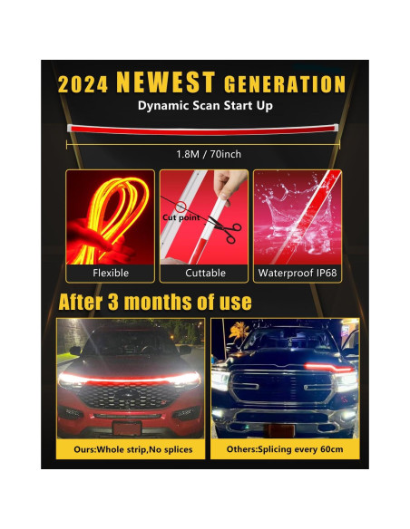 Tira de Luz LED YM E-Bright 70" Rojo Impermeable para Auto