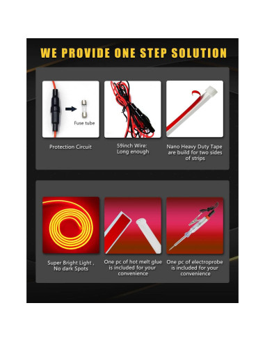 Tira de Luz LED YM E-Bright 70" Rojo Impermeable para Auto