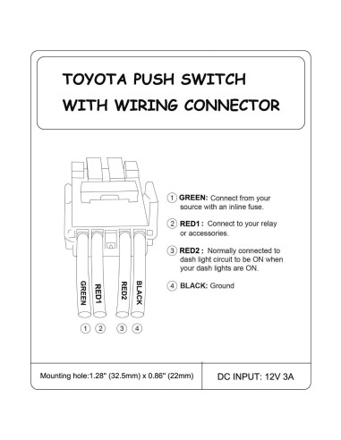 Interruptor pulsador LED azul 3A 12V para Toyota