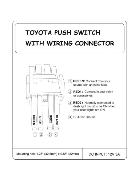 Interruptor pulsador LED azul 3A 12V para Toyota