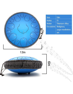 Tambor de Lengua de Acero Aogbra 33cm 15 Notas Azul Aqua 2