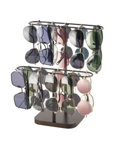 Organizador de Gafas Mkono 24 Pares 2 Niveles Metal y Madera Negro