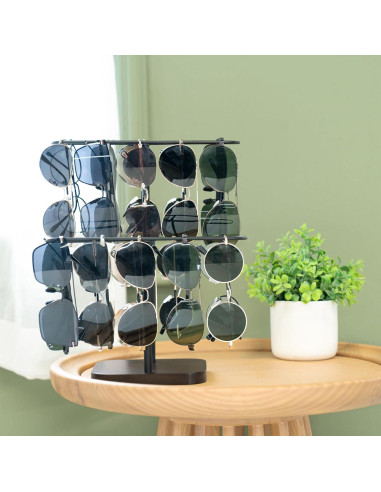 Organizador de Gafas Mkono 24 Pares 2 Niveles Metal y Madera Negro