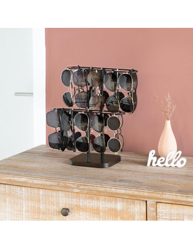 Organizador de Gafas Mkono 24 Pares 2 Niveles Metal y Madera Negro
