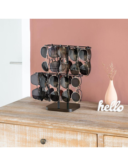 Organizador de Gafas Mkono 24 Pares 2 Niveles Metal y Madera Negro