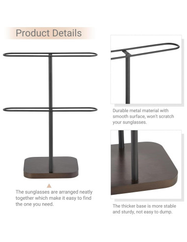 Organizador de Gafas Mkono 24 Pares 2 Niveles Metal y Madera Negro