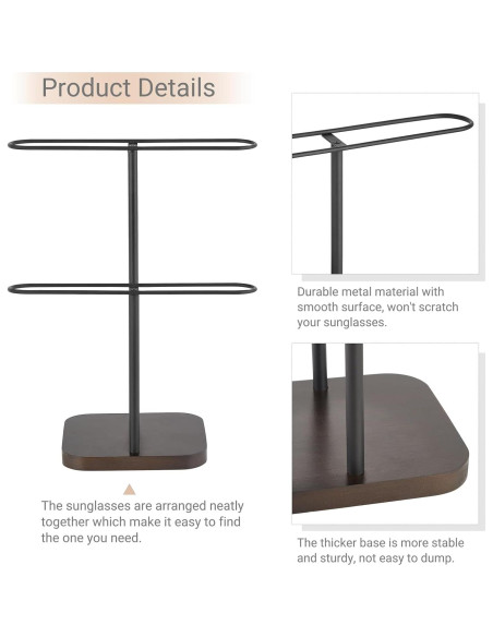 Organizador de Gafas Mkono 24 Pares 2 Niveles Metal y Madera Negro