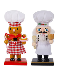 Cascanueces de Madera Joliyoou 2 Paquetes Santa Chef y Jengibre 17.78 cm