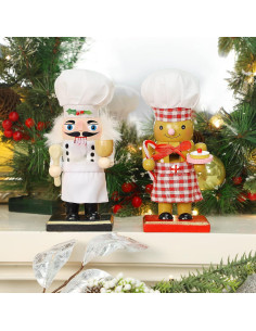 Cascanueces de Madera Joliyoou 2 Paquetes Santa Chef y Jengibre 17.78 cm 2