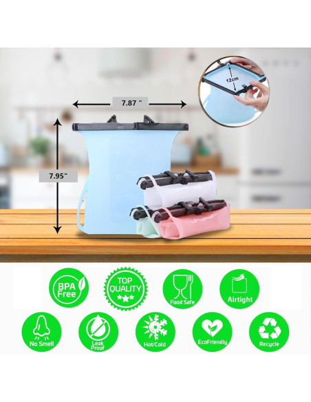 Bolsas de Silicona Reutilizables WISELLY 1.42 L A prueba de Fugas