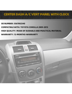 Panel de Ventilación A/C Dasbecan con Reloj para Toyota Corolla 2009-2013 2