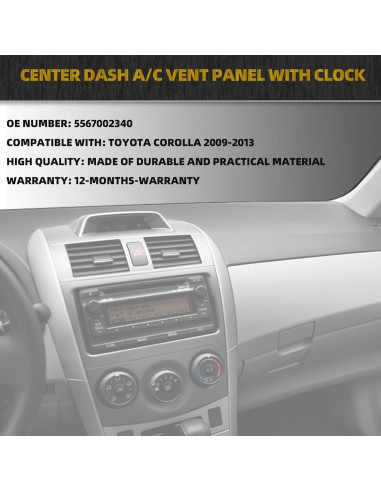 Panel de Ventilación A/C Dasbecan con Reloj para Toyota Corolla 2009-2013