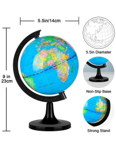 Globo Terráqueo Mini Wizdar 14 cm Educativo Rotativo 2