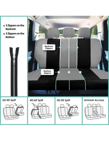 Juego de Fundas de Asiento Universal FH Group Gris y Negro