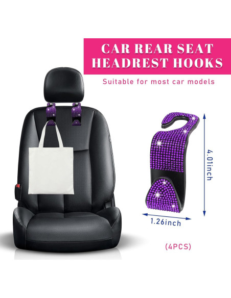 Ganchos de Cabecera de Asiento de Coche Augeny 4 PCS Púrpura