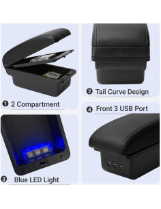Apoyabrazos Toyota Yaris 2006-2011 Olyrol con 3 Puertos USB 2