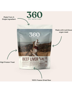 Snacks Liofilizados 360 Nutrición de Mascotas Hígado de Res 113g 2