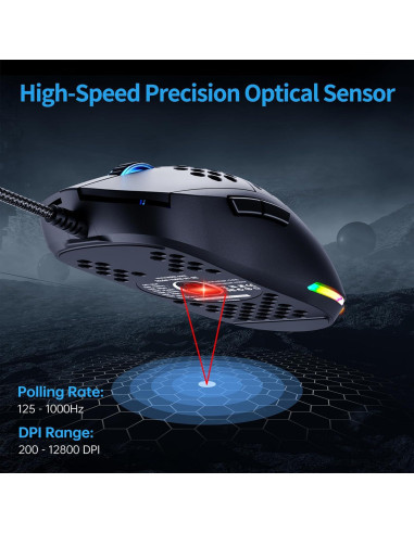 Ratón Gaming TMKB M1SE Ultraligero 75g RGB 12800DPI