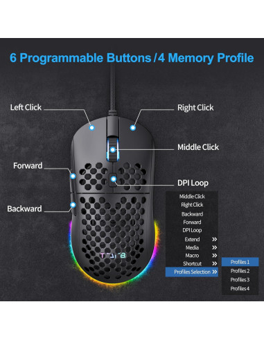 Ratón Gaming TMKB M1SE Ultraligero 75g RGB 12800DPI