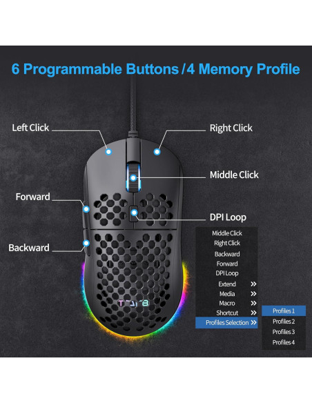 Ratón Gaming TMKB M1SE Ultraligero 75g RGB 12800DPI