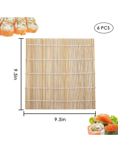 6 Esteras de Bambú Natural para Sushi LEEPHONE 24.1 cm