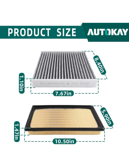 Combo Filtro de Aire Motor y Cabina AUTOKAY para Toyota y Lexus