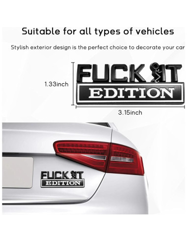 Emblema 3D Dickno Edición Fuck It para Auto Negro y Blanco