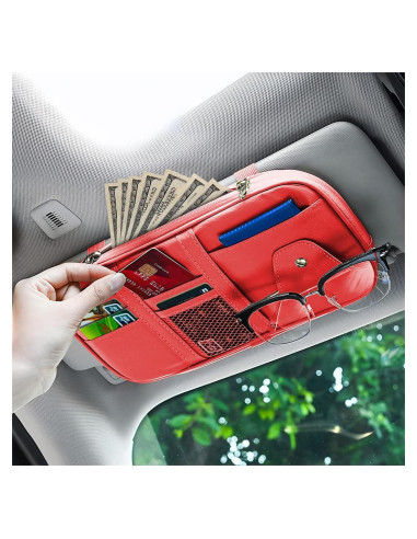 Organizador de Visera de Coche BELOMI Rojo con Múltiples Bolsillos